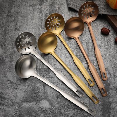 China Durable 304 Stainless Steel Matte Sanding Rose Gold Ladle Long Handle Slotted Ladle Cooking Spoon Hot Pot Deepen Ladle for sale