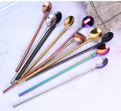 China Sustainable Newest Design China Spoon Rose Two Color Drinking Straw Spoon In One Stainless Steel for sale