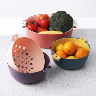 China Creative Revolving Plastic Household Fruit Tray Folding Drain Basket Household Kitchen Fruits And Vegetables Cheap Viable Double for sale