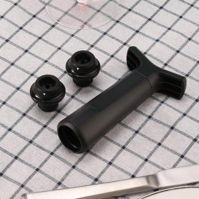 China Food Grade Viable 3 Pieces Black Silicone Stopper Sealed Plastic Vacu Wine Saver Compressor Vacuum Red Wine Bottle Stopper for sale