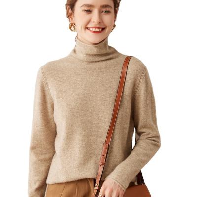 China Anti-wrinkle 2023 new women's turtleneck loose pullover pile collar bottom long sleeve thermal knit cashmere sweater for sale