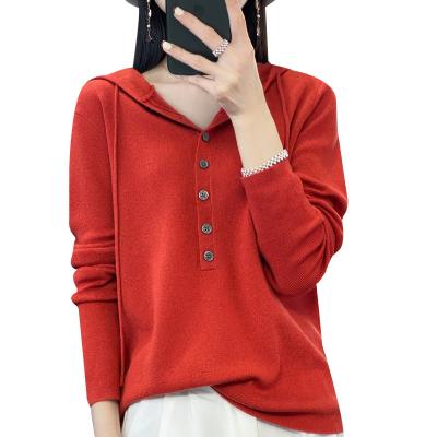 China Anti-wrinkle 2023 Autumn Style Pullover Long Sleeve Hooded Regular Sweater Women's Knit for sale