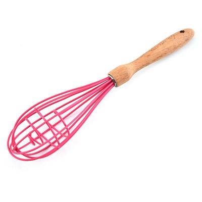 China Lixsun Viable Eco-Friendly 12.5 Inch Silicone Egg Beater Mixer Egg Beater with Wooden Handle for Cooking Tools for sale