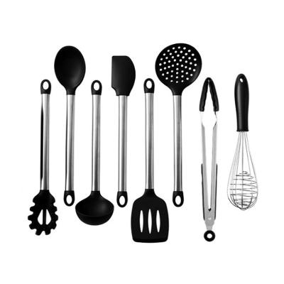 China Sustainable Kitchen Accessories Tools Stainless Steel Silicone Kitchen Utensil Set, 8-Pieces Silicone Cookware Sets for sale