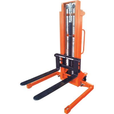 China Building Material Shops 1.5 Ton Wide Leg Stacker 1500kg Manual Hydraulic Stacker 1.6-3M Lifting Height for sale