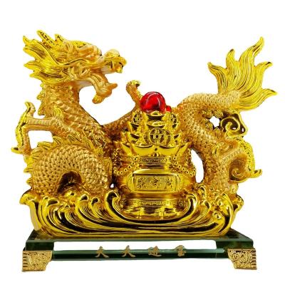 China Desktop Home Decoration Dragon Figurine Dragon Articles Sculpture Chinese Feng Shui Pair of Viet Nam Travel Gifts Golden Resin Dragon Figurine for sale