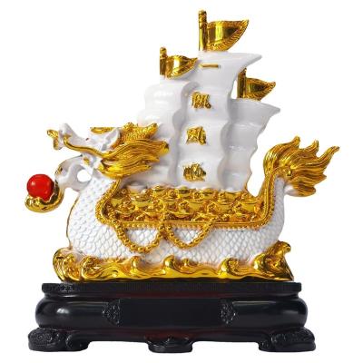 China Europe Resin Custom Decor 3d Interior Sculpture Printed Dragon Boat Model Sailboat Home Decor Sculpture Resin Statue Decor Art for sale