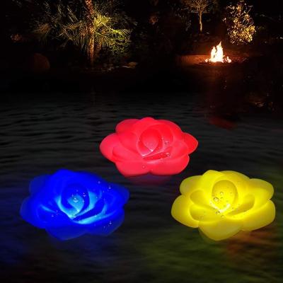 China Romantic LED Swimming Pool Waterproof Swimming Solar Powered Light Floating Indoor Wedding Decor Rose Flower Candle Night Light Bedroom Colorful Party Decoration for sale