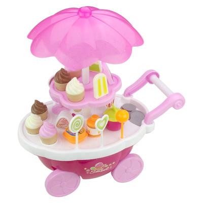 China Plastic Kids Model Kitchen Pretend Play Toy Sets With Music And Mini Ice Cream Candy Cart Shopping Trolley Light for sale