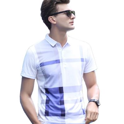 China Anti-Wrinkle Men's Polo Shirt Men's Short Sleeve T-shirt Plaid Mid-Lapel Mercerized Cotton Mens T-Shirt For Workout for sale