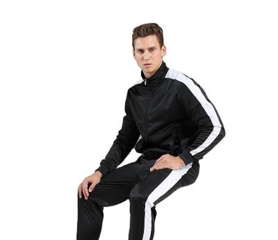 China QUICK DRY Mens Blue Bomber Jacket With Stripe Polyester Track Jacket White Side Sports Jacket for sale