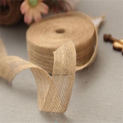 China Environmental Friendly Whole Line Sale Hemp Hessian Burlap Ribbon with Laces Natural Hemp Hessian Burlap for Party Decoration for sale