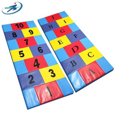 China Comfortable Mat Kindergarten Gymnastics Sports Digital Letter Jump Lattice Soft PU Mats EPE Kids Fitness Mat for sale