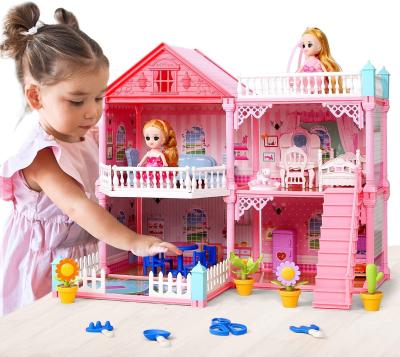 China CUTE Cartoon Toy Manufacturer STONE VC6021 Girl Pretend Play Toys 4 Rooms Kids Doll House With Rich Accessories And Furniture for sale