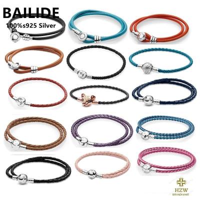 China Hot Selling CLASSIC Logo Leather 925 Sterling Silver Bracelet Suitable For Wholesale Gift Giving for sale