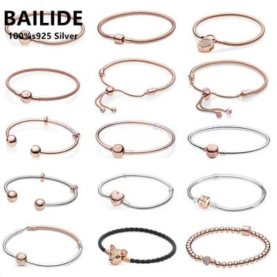 China Original TRENDY 100%S925 Sterling Silver Pan Rose Gold Bangle With Clasp Silver Women's Color Selection Inscription Engraving Gift for sale