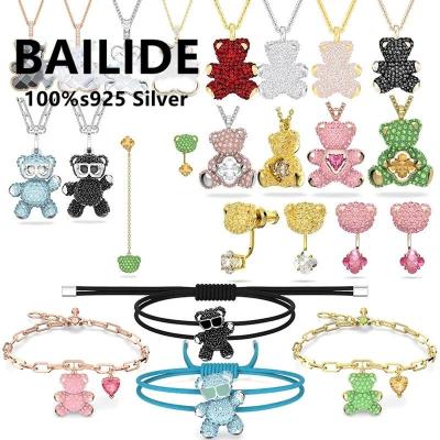 China SWA New Teddy Bear Pendant Necklace 3D Stereo Bear Necklace Fashion Luxury Jewelry Crystal Woman Romantic Gift for sale