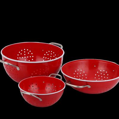 China Sustainable Hot Sale 3 Set Red Metal Salad Bowl Basket Vegetable Food for sale