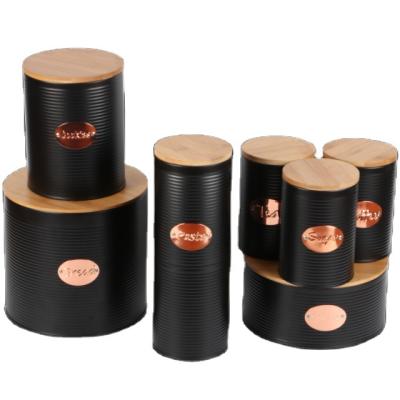 China Viable European Style Wooden Tin Cans Lid Storage Jars Kitchen Storage Jars for sale