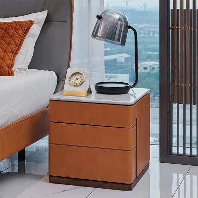 China Other Italian Minimalist Leather Marble Orange Walnut Saddle Table Solid Wood Bedside Table for sale