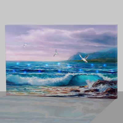 China New Classic/Postmodern Factory Price Set 3 Panel Wallpapers Stretched Wall Canvas Landscape Seascape Paintings With Led 12x16Inch for sale