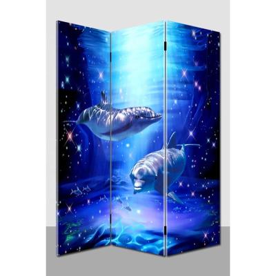 China Newest American Style Summer Room Divider Sea World Room Dividers 3 Panels Canvas Folding Screens Printed Room Screens and Dividers MARINE LIFE for sale