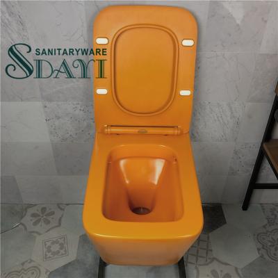 China Modern High End Custom Designer Bathroom Basin Color Matte Orange Cistern Concealed Orange Wall Hung Toilet Suite Rimless Price for sale