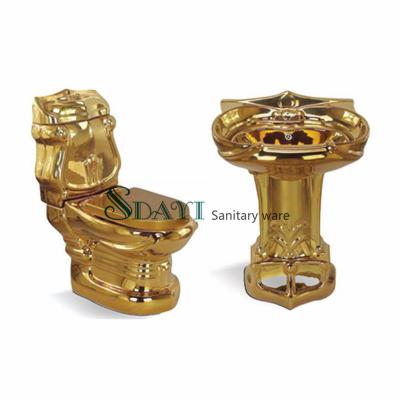 China Double-flow Sanitary Ware Bathroom Toilet Set Gold Color Western Ceramic Toilet Basin for sale