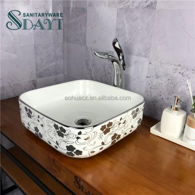 China EUROPEAN SDAYI Silver Color Bathroom Design Plated Countertops Wash Hand Art Basin Blow Price for sale