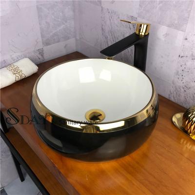 China Modern Antique Ceramic Vessel Sink Art Basin For Saudi Arabian With Gold Pattern Ceramic Pattern Wash Basin Sink for sale