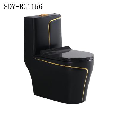 China Black And Gold Line Design Color Toilet Bowl Ceramic Black Gold Plated Toilet Double-flush SDAYI Bathroom Set for sale