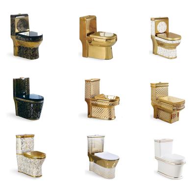 China SDAYI Design Luxury Western Popular Bathroom Toilet P Trap WC Ceramic Gold One Piece Set for sale