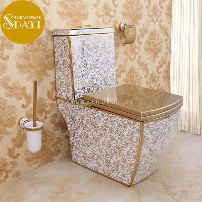 China China Chaozhou Factory Wholesale Price Double-flow Two-piece Siphonic WC Gold Color Ceramic Toilet One Piece Pieces For Sale for sale