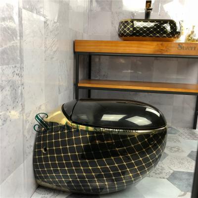 China Western Hidden Cistern SDAYI Egg Around Gold Black Design Shape Color Ceramic Wall Hung Toilet Slow Down Seat Cover Cabinet for sale