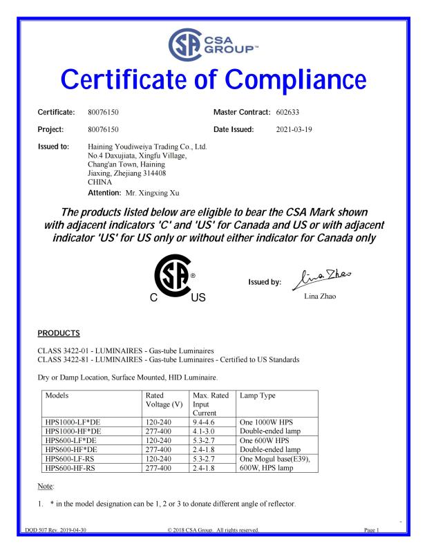 CSA - Haining Youdiweiya Trading Co., Ltd.