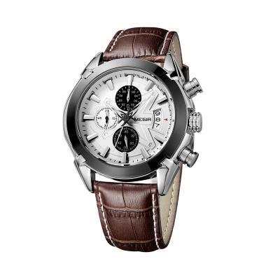 China Hot Selling New Chronograph Men's Quartz Wristwatch With Date Chronograph Case Seconds Leather Band Alloy Bar Water Resistant for sale