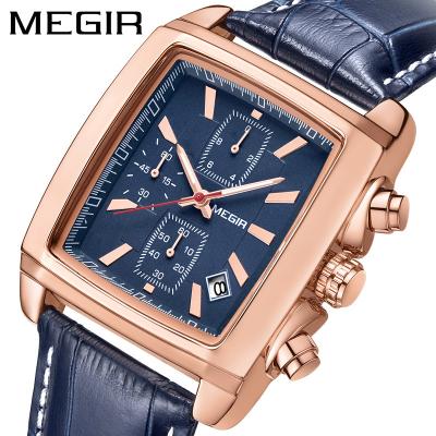 China Square Shape Chronograph Men Quartz Watches Megir Brand Wrist Watches With Date Function Second Chronograph Hands Luminous Watch for sale