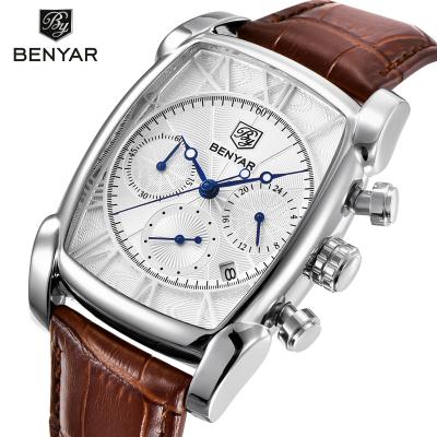 China Benyar Wristwatch Best Seller Chronograph 5113 Square Case Watches With Quartz Movement Analog Date Watch Ready To Ship for sale