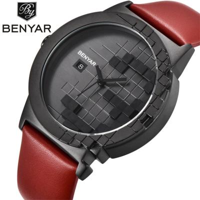 China Benyar 5117 Chronograph Fashion Men and Women Watch with Tetris Design Leather Band Unisex Wristwatches Made in China for sale