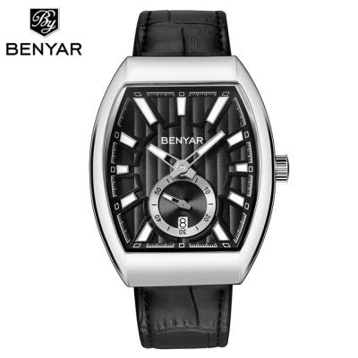 China BENYAR 5136 Oval Calendar Band Case Men Quartz Wrist Sport Genuine Leather Watch Full With Calendar for sale