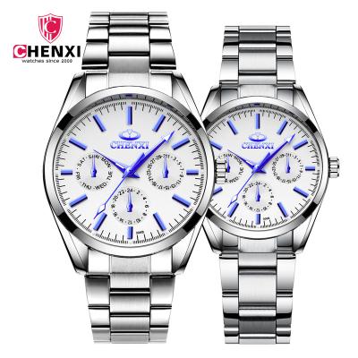 China Cheap price new style water resistant men and women couple watches with inner quartz movement small three dials for sale