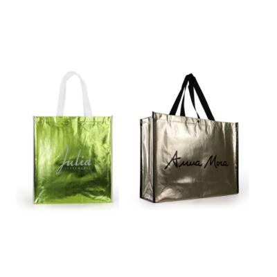 China Recyclable Promotional Non Woven Tote Shopping Bag Holographic Metallic Laminated Gift Bag With Gusset for sale