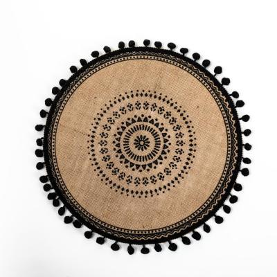 China Macrame table mat crochet round tassel raffia stocked natural canvas home place rugs for sale