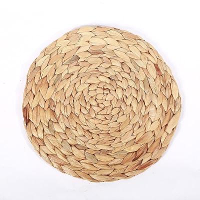 China Sustainable Eco-Friendly Natural Hand & Water Woven Hyacinth Placemats Weave Round Place Mats Braided Straw Table Mat for sale