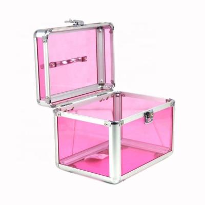 China Custom Large Capacity Color Rose Purple Red Blue Transparent Acrylic Cosmetic Case Box With Lock for sale