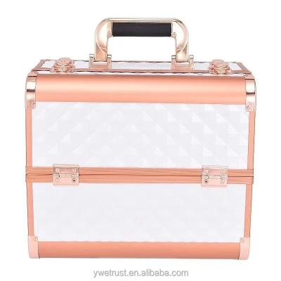 China Large Capacity Beauty Make Up Box For Professional Travel Box Metal Cosmetics Cosmetic Case for sale