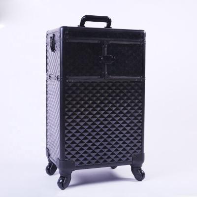 China Large Capacity Fashion Makeup Trolley Nail Polish Organizer Case Black Makeup Organizer Case For Artist for sale