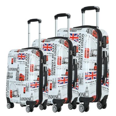 China Carry On LONDON BUS Printed PC+ABS 3 Pcs UK Flag Printed Hard Luggage Suitcases Luggage for sale