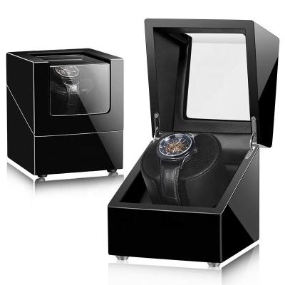 China High End Custom Made Carbon Recyclable Luxury Handmade Black Wooden Motor Winder Single Rotating Logo Watch Winder for sale