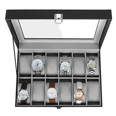 China Watch Packing Case 12 Slots Watch Holder With Cover Glass Watch Case With Removable Watch Pillow Velvet Lining Metal Clasp Premium for sale